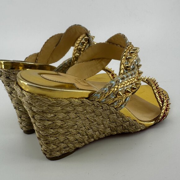 Louboutin Normandie Gold Multicolored Wedges - Size 39 - Picture 7 of 8